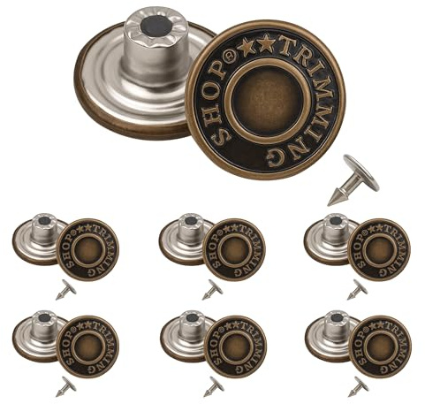 Trimming Shop 14mm Bronze Jeans Stud Buttons Hammer On, Printed Rivet Fasteners for Denim Jackets, Trousers, Bags, Leather, Canvas, Tailoring, Jump Suits - 10Pcs