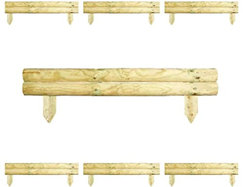 PaMeer 2 Rail Garden Edging Wood 14 Cm Log Roll Border Edging Mini Picket Fence For lawn edging flower bed edging Horizontal Log Edging Smart Border Fence Natural (7)