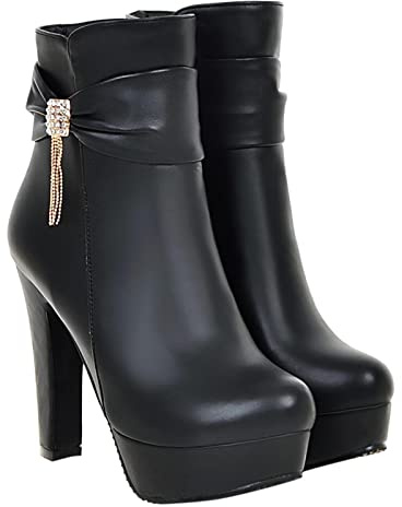 Plate-forme Talon Aiguille Bottines pour Femmes en Cuir Mode Rose Bottines bout Pointu élégant Imperméable Bottines Hiver Chaud Bottes de Neige Chaussures de Mariage