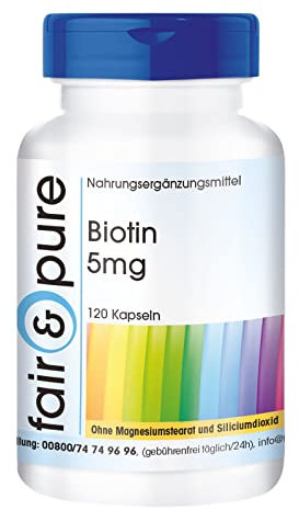 Fair & Pure® - Biotin 5mg - 120 vegane Kapseln - mit 5000mcg Biotin pro Kapsel - hochdosiert - deutsche Qualitätsherstellung
