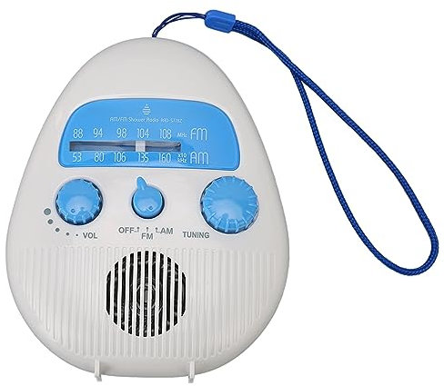 Shower Radio, Waterproof Bathroom Radio AM FM Radio with Built in Speaker, Portable Battery Operated Radio for Home Outdoor Travel