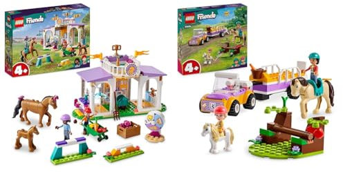 LEGO Friends Reitschule Set mit 2 Spielzeug-Pferden, Aliya und Mia Mini-Puppen & Friends Pferde- und Pony-Anhänger, Pferde-Spielzeug