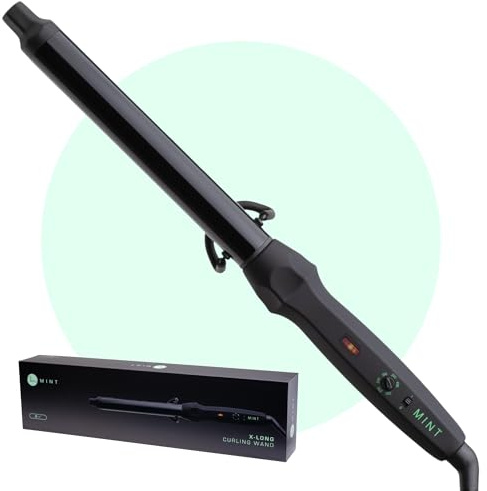 MINT Professional Clamp-Free Curling Wand 1 Inch for Long Hair | Extra Long Curl Wand w 4-Heater Ionic Ceramic Tourmaline Barrel | Best Curling Wands | Adjustable 230-430°F | Worldwide Dual Voltage