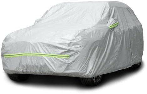 Favoto Funda de Coche Exterior Impermeable Transpirable Compatibles con Audi Q3 BMW X1/X2 Mazda CX-3 Toyota RAV4 Anti-UV Transpirable Resistente al Polvo Lluvia Rasguño Nieve al Aire Libre Plateado