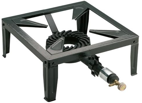 Paluplus Fornello a Gas in Ghisa e Acciaio con 4 Piedi, Misura 30x30x14 cm, Bruciatore da 125 mm, Regolatore di Fiamma, Fornellino per Campeggio, Picnic, Escursioni, Potenza 5,8Kw -POW4S