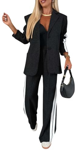 shownicer Donna Completo Curvy Pantaloni e Giacca Tuta Due Pezzi Ufficio e Lavoro Blazer Tuta Slim Fit Completo Tailleur da Cerimonia A Nero XL