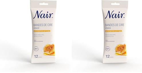 NAIR - Bandes De Cire Froide Visage, Peaux Sensibles, à l'Extrait de Lait & Miel, 97% d'Origine Naturelle, Format Malin 12 Bandes (Lot de 2)