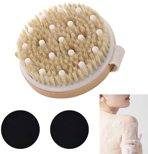 CLKE Dry Brushing Body Brush, Dual-Use Body Brush Lymphatic Drainage with Natural Boar Bristles, Exfoliating Brush with 2 Heads for Massage, Dead Skin & Cellulite Removal