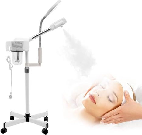 Gesichtsdampfer, 2 in 1 Bedampfer Kosmetik mit Räder, 800W Porenreiniger Gesichtssauna mit 5 Fache LED Lupenleuchte, Multifunktions Dampf Gesicht Gerät für Haushalte, Schönheitssalons, Spas