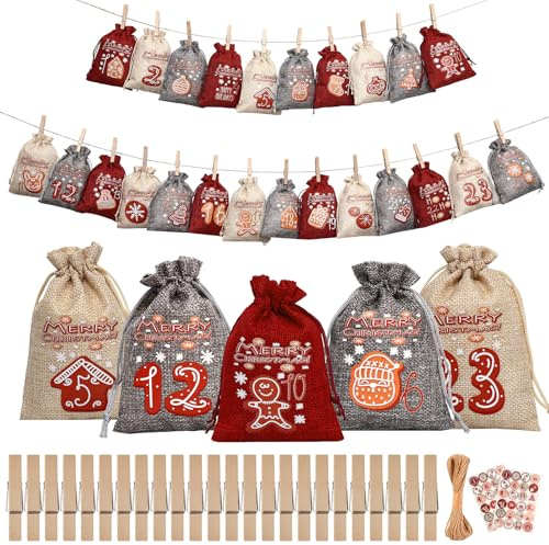 Gucass 24 adventskalender för fyllning, julkalender tygpåsar gör-det-själv, gör-det-själv-adventskalender gör-det-själv pyssel tygpåse, 2025 jul adventspåsar för barn kvinnor flickor