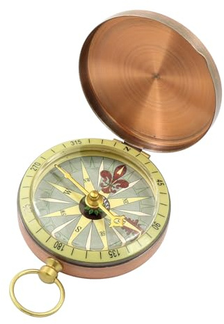 Vroxdrez Brújula de Bolsillo Retro con Reloj Vintage, Diseño Antiguo de Latón con Cubierta Plegable Automática, Elegante y Portátil para Aventuras al Aire Libre