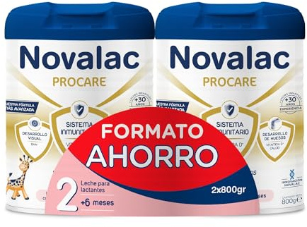 Novalac Procare 2 Pack Ahorro Leche Continuación 6-12 Meses, Contribuye Desarrollo Normal y Sistema Inmunitario del Bebé, Elaborada con Pediatras con Hierro, DHA, Vit A, C y D - 2 x 800 g