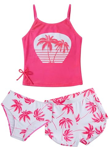 JiAmy Girls 3 Piece Bikini Swimsuit Cover Up 8-14 Years | 85% polyester, 15% spandex; quick-drying, stretchy, UV coverage, adjustable straps; for beach, pool, swimming