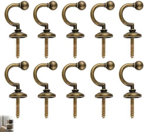 10 PCS Antique Brass Curtain Tie Backs Hooks, Vintage Metal Drapery Holdbacks, Wall Mounted Window Treatment Accessories, Space Saving Home Organisation for Curtains Coats Towels Bags