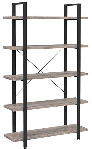 VASAGLE Bücherregal, Standregal mit 5 Ebenen, Regal, Wohnzimmerregal, einfacher Aufbau, für Wohnzimmer, Schlafzimmer, Büro, Industrie-Design, Greige-schwarz LLS055B02