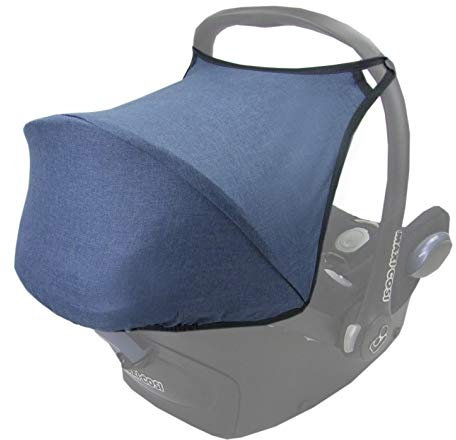 BAMBINIWELT Sonnenverdeck Sonnendach Sonnenschutz für Babyschale kompatibel mit Maxi Cosi CABRIO-FIX + GRATIS Gurtpolster (blau meliert)