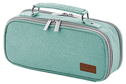 Yommie Federmäppchen Vintage FedertascheGroß Etui Aus Canvas Mäppchen Mädchen Teenager 2 Fach Federmappe Jungen Stifteschulmäppchen für Schule Arbeit Uni Türkis