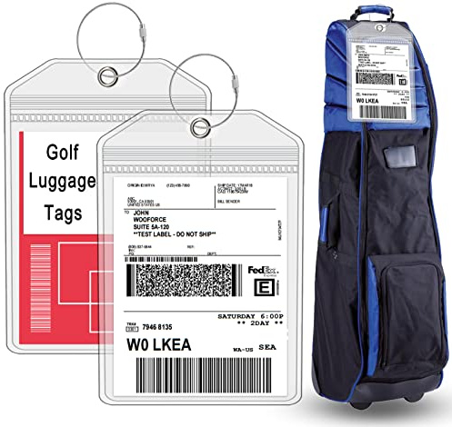 Extra Large Golf Luggage Tag 9 x 6 , Shipping Label Holder for Golf Bag- Plastic Waterproof Zipper Pouch - PVC Luggage Tag for Ship Sticks 4 Packs