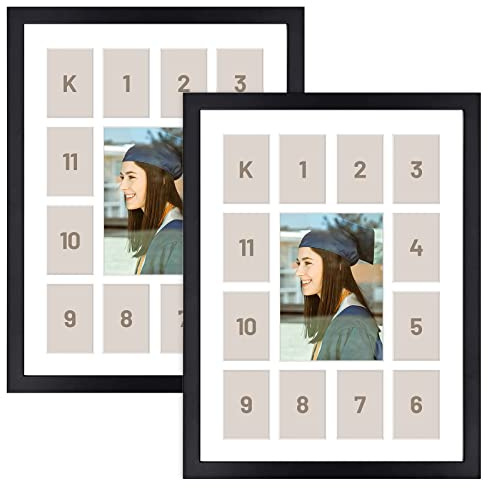Golden State Art, 12x16 Black Wood Frame - 13 Opening White Mat - Displays One 5x7 Photo And Twelve 2.5x3.5 Pictures - Collage Frame - Real Glass, Great for Displaying Collection Cards, 2 Pack