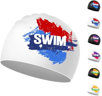 Bonnet Bain Enfants 6-14 Ans - Bonnet Piscine Enfant Garçons Filles (Blanc, Bleu et Rouge)