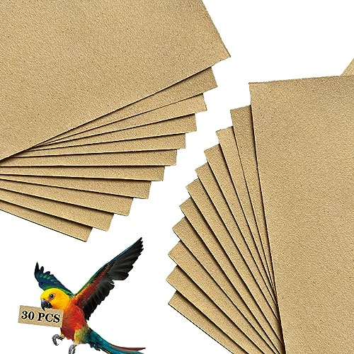 Gravel Paper for Bird Cage,BirdCage Liner Papers Cuttable Gravel Liner Sea Sand Paper Pet Animal Cages Cushion Great for Hard-Billed Birds Parrot | Clean Safe & Aids in Digestion (30 PCS - 17 x 11)