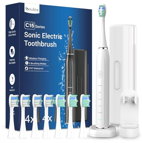 Elektrische Zahnbürste Schallzahnbürste für Erwachsene - Whitening Ultraschall Zahnbürsten Elektrisch mit Reiseetui und Ladestation, Electric Toothbrush Mit 8 Bürstenköpfe, 5 Putzmodi, 40000VPM