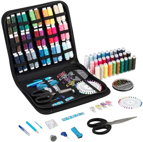 Trimits Kit da Cucito Premium - Astuccio da Cucito per Adulti, Fai da Te, Casa, Emergenza, Riparazione Bottoni & Ritocchi Vestiti con Filo Aghi Forbici Nastro Bottoni & Altro - 22,5 x 20 x 3,5cm