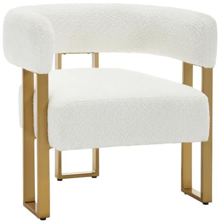 WOLTU Fauteuil Salon Relax Chambre Crapaud Adulte - Chaise Avec Dossier Large et Pieds en Métal, Tissu Chenille, 67,5x60x70 cm, Crème Blanc, SKS33cm