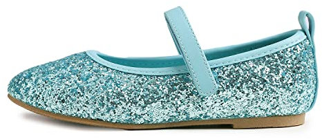 Feversole Girls Cute Dress, Mädchen süßes Kleid Mary Jane Schuhe weiche Party Urlaub Ballerinas Türkis Glitzer Größe 29 EU