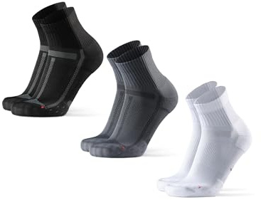 DANISH ENDURANCE Calze Uomo Running, Calzini da Corsa Anti-Vesciche, Calze Antiscivolo Unisex, 3 o 5 Paia, Multicolore (1x Bianco, 1x Grigio, 1x Nero), 43-47