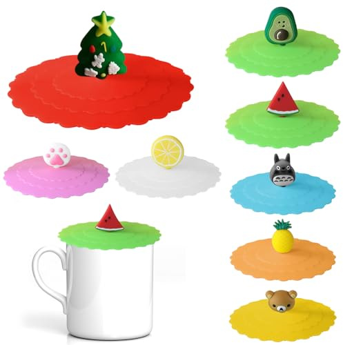8PCS Silicone Cup Lids Set, Cup Covers for Drinks, Elastic Lids, Reusable Drink Covers Anti Spike, for Tea, Beer, Wine Glass
