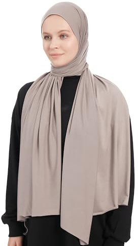Jersey Hijab Scarf for Women – Grey Jersey Hijab Scarf Muslim Headscarf – Long Muslim Accessories Headscarf Shawl - Islamic Hajib Headwrap Fashion Scarves Solid Color - Ramadan Head Wrap (Grey)
