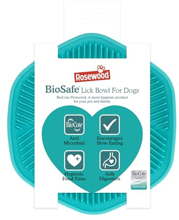 Rosewood BioSafe Hexagonal Lick Mat Bowl for Dogs and Cats with Suction Cup and BioCote Technology for Germ-Free Feeding, Anxiety Relief, Slow Feeding, Treat Dispensing, Non-Slip Design – Teal