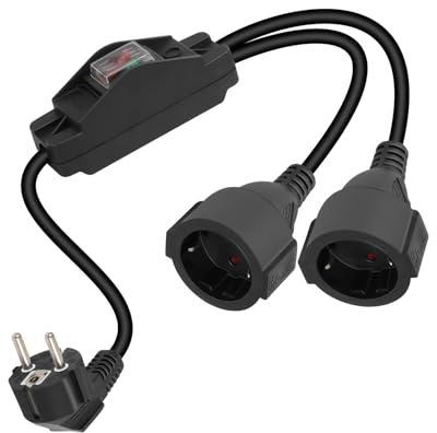 GELRHONR Skyddskontakt förlängning med på/av-brytare, 2-i-1 Schuko-förlängning 250V16A IP44 utomhus skyddskontakt typ F (CEE 7/7) plugguttag -0,5 m/1,6