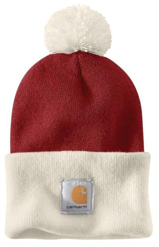 Carhartt Men's Knit Pom Cuffed Beanie, Crabapple, One Size