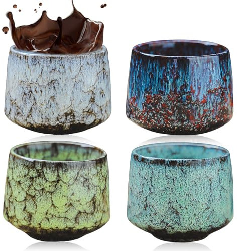 Juego de 4 tazas de espresso, 180 ml, tazas de café de cerámica, de pared gruesa, sin asa, tazas de café de cerámica, regalos para espresso, moca, macchiato, té