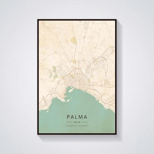 Abstrakt karta stad Spanien Palma affisch och tryck duk målning väggkonst bild för vardagsrum inredning 30 x 40 cm ingen ram