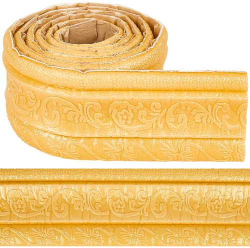 craspire 90,6 x 3,4 Pouces Or Fond d’écran Bordure Moulage 3D Garniture Mousse Vintage Flexible Floral décoratif bâton de peaufinage plinthe papiers Peints Ligne Autocollant pour Maison hôtel Miroir