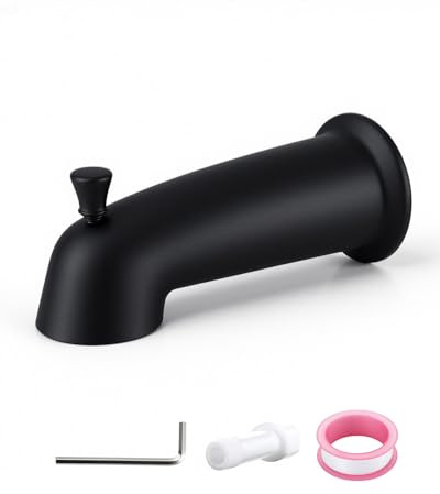 FROPO Slip On Bathtub Spout with Diverter, Extra Long 6 Inch Bathtub Spigot, Shower Spout with PTFE Tape & Hex Wrench, Fits for 1/2 IPS Threads,Matte Black