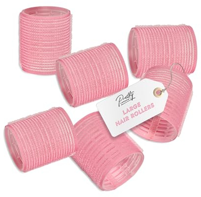 Pretty London Bigodini autoaderenti - Bigodini grandi senza calore per volume e ricci - Rulli per capelli lunghi, sfoghi e radice - Rulli per lo styling senza calore - Confezione da 6, rosa