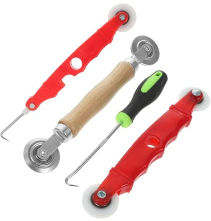 HOLIDYOYO 4Piezas Herramienta de Rodillo para Pantallas de Ventanas Rodillos de Presión para Reemplazo y Reparación de Mosquiteras Incluye Rodillo Doble Cabezal y Rueda de Madera para del Hogar