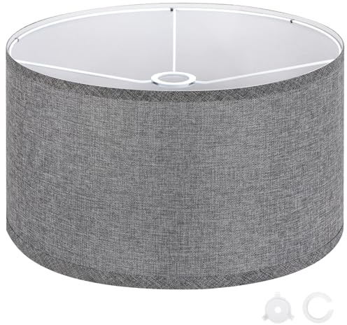 OUTON Grigio Grande Paralume per Lampade da Terra, 40,6cm Alto x 40,6cm Basso x 22,9cm Altezza, Facile da Montare, Paralumi a Forma di Tamburo in Lino per Lampade da Tavolo e Lampade da Comodino