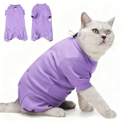 HEYWEAN Body pour Chat après Opération de Protection Manches Longues Combinaison Chat Bouton Pression Body Chaton Post Operatoire Femelle Anti Lechage après Stérilisation Textiles pour Chats