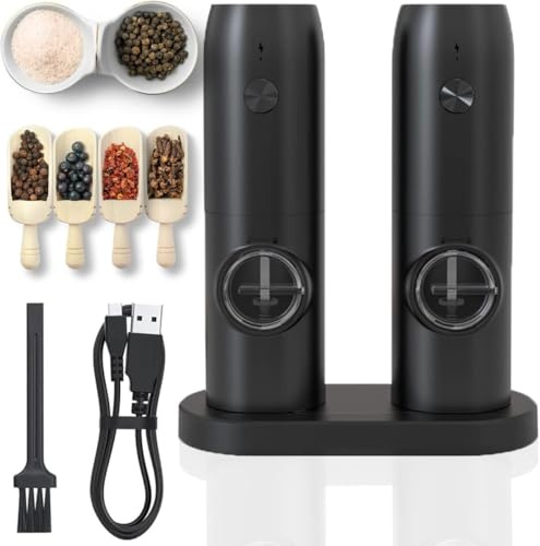 Macinaspezie elettrico senza fili con impostazioni di macinatura regolabili e morbida illuminazione bianca in acciaio inox per cucina stile convenienza set coppia azionato a mano singola set