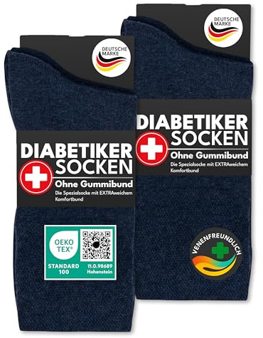 sockenkauf24 6 Paia Calze Diabetici senza Elastico 97% Cotone senza Cucitura Uomo & Donna (39-42 Blu)