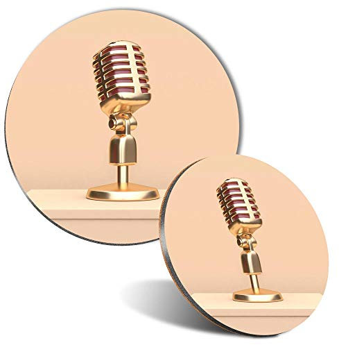 Mouse Mat & Coaster Set - Microphone Radio Broadcast 20 cm & 9 cm for Computer & Laptop, Office, Non-slip Base #16319