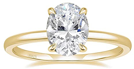 EAMTI 3CT 925 Sterling Silver Engagement Rings Oval Cut Solitaire Cubic Zirconia CZ Wedding Promise Rings for Her Wedding Bands for Women 14K Gold Plated Size 7