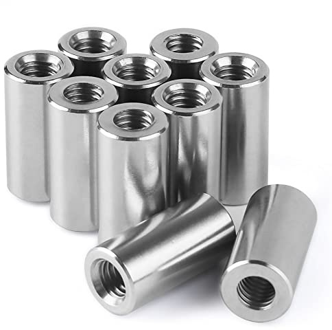 Niooliuk Pack of 10 - M6 Round Connector Nuts, 304 Stainless Steel Coupling Nut 25mm/ 1 inch Length Outside Diameter10mm / 0.39 inch