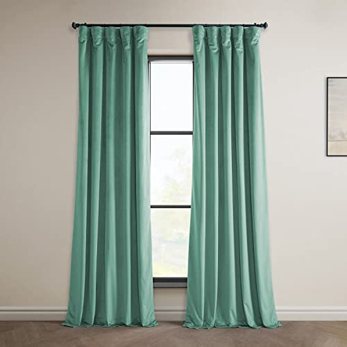 HPD Half Price Drapes Heritage - Cortinas de terciopelo de felpa de 108 pulgadas de largo para oscurecer la habitación y la sala de estar, 50 pulgadas de ancho x 108 pulgadas de largo (1 panel), verde