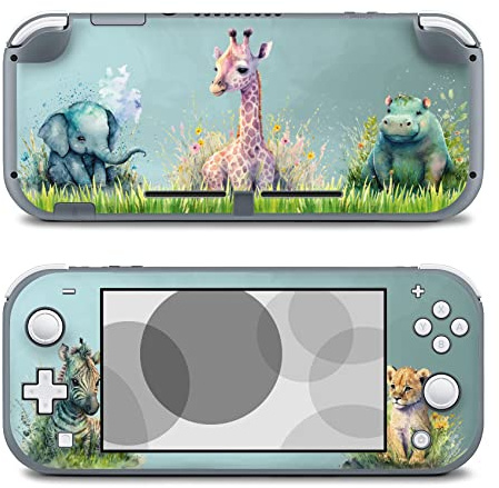 Finest Folia Folien Skin kompatibel mit Nintendo Switch Lite Spiele Konsole Aufkleber Schutz gegen Kratzer Design Sticker Cover Spielekonsole passgenau selbstklebend R203 (17 Tiere Wasserfarben)